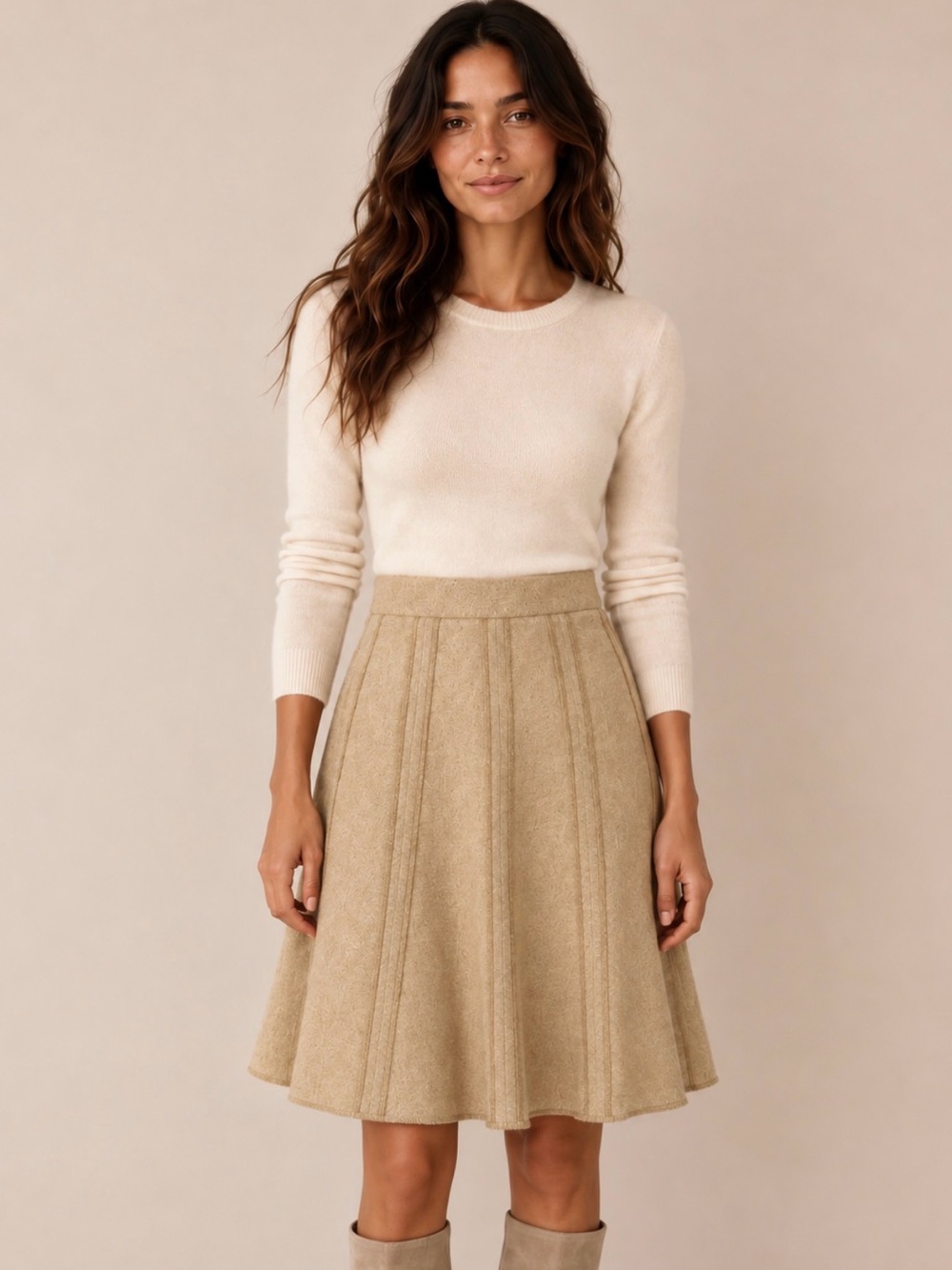 Club Monaco Wool Blend Pleated A-Line Skirt Beige Size 4 Classic Quiet Luxury